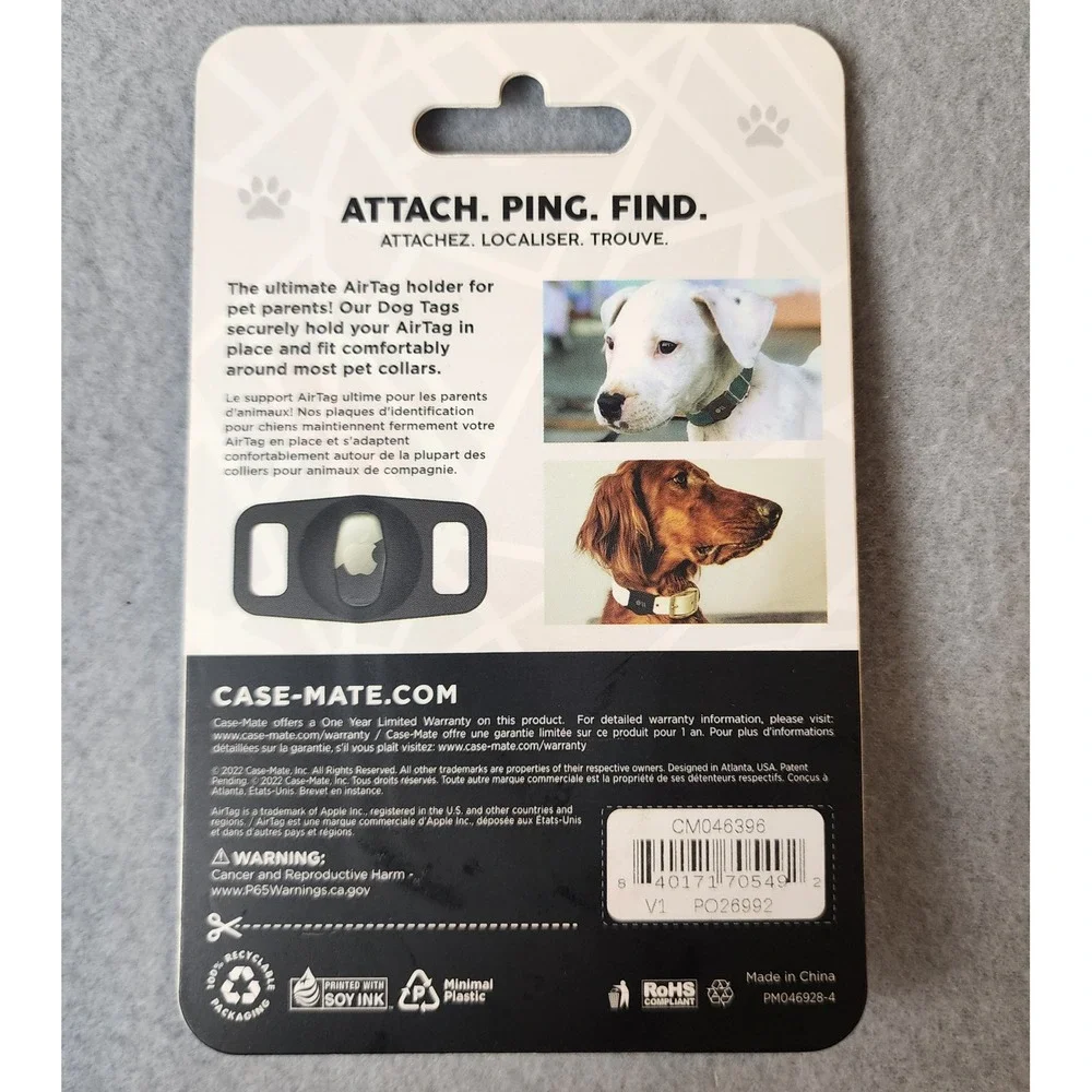 Case-Mate Dog Tag Apple AirTag Holder for Dog Pet Collar Black New